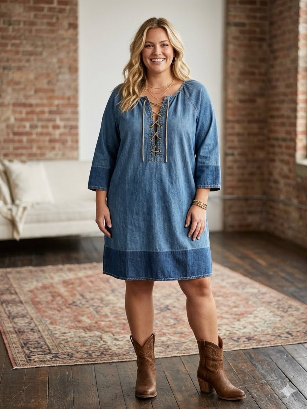 Lauren Ralph Lauren Indigo Lace-Up Denim Tunic Dress